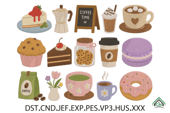 Download Cute Cafe Embroidery Design Elements - Element Collection