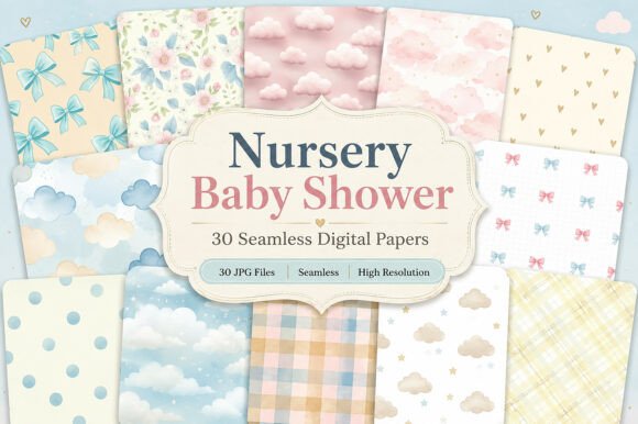 Download Nursery Baby Shower Digital Paper Set - Baby Collection