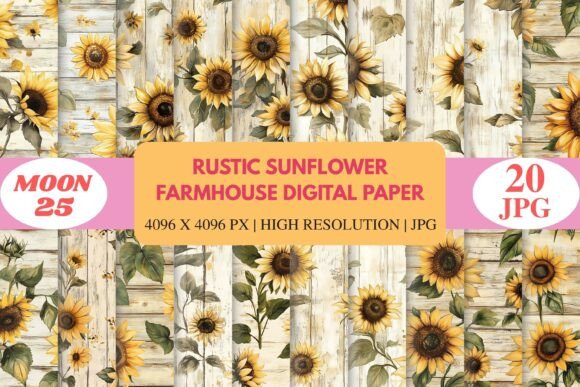 Download Rustic Sunflower Farmhouse Digital Paper - Farmhouse digital paper Collection