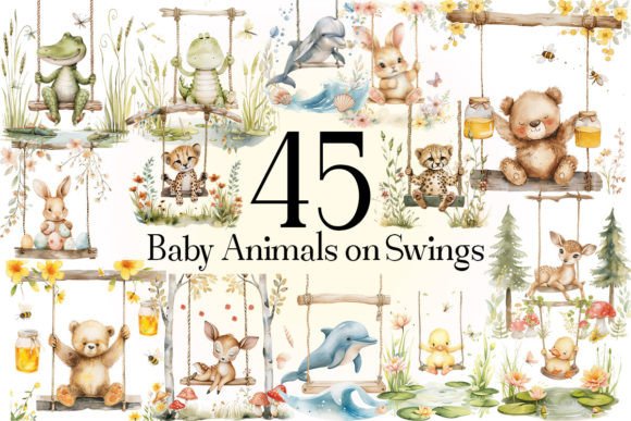 Download Baby Animals on Swings PNG - Baby Collection