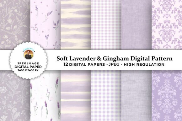 Download Soft Lavender &amp; Gingham Digital Patterns - Soft Collection