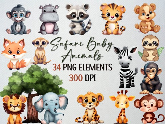 Download Safari Baby Animals Clipart, 34PNG's - Baby Collection