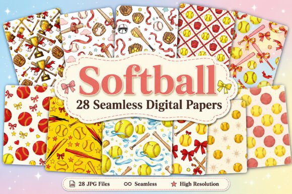 Download Seamless Softball Digital Paper Set - Soft Collection
